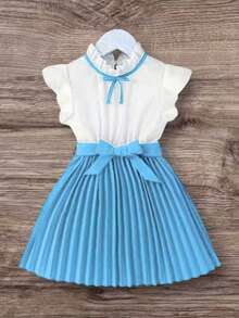 Children's Pleated Dress For Church Events, Ages 2 To 14 - 淺藍色 - 查看 2