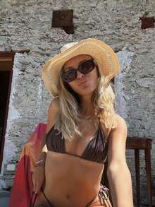 Bộ bikini tam giác màu nâu dành cho nữ, gồm áo và quần bikini buộc dây phía trước, hoàn hảo cho kỳ nghỉ hè, bãi biển và tiệc bể bơi. - Màu nâu Sô-cô-la - Xem 2