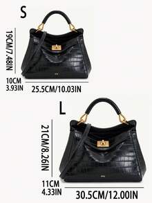 Clasp Design Fashionable Shoulder Bag, Crossbody Bag, Handbag, Versatile For Parties - Black - View 2