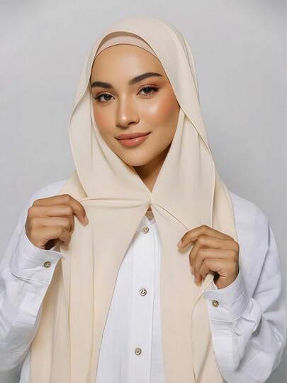 1pc 3-In-1 Instant Chiffon Hijab With Built-In Magnets And Undercap/All-In-One Instant Hijab - No Pins, Slip-Free Fit, Easy Wear In Seconds. Suitable For Daily Abaya Matching, Outdoor Activities, Prayers And Worship