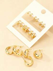 6 Pair C Shape Metal Textured Premium Ear Hoops Set Vintage Twist Design Earrings Collection Adjustable Stackable Jewelry Hypoallergenic Waterproof Fade Resistant Spiritual Protection Positive Energy Elegant Sexy Glamorous Luxury Bohemian Retro Style Everyday Wear Party Wedding Festival Beach Holiday Gift For Friends Family Couples - 金色 - 查看 3