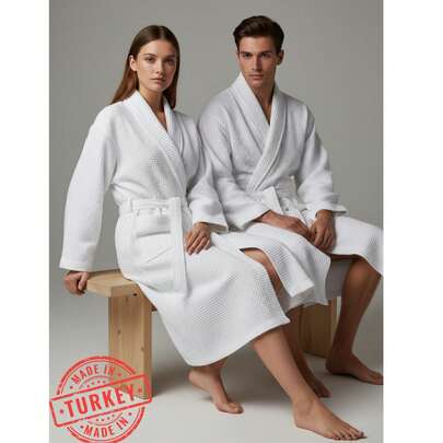 Waffle Weave Bathrobe Minimalist Luxury For Everyday Moments Soft, Light, And Refined S/M - L/XL