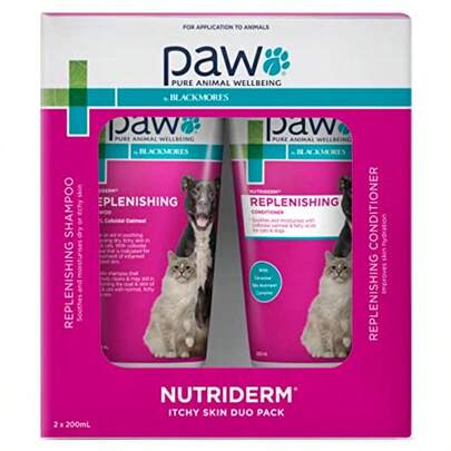 PAW By Blackmores NutriDerm Itchy Skin Duo Pack For Dogs And Cats Helps To Cleanse Soothe And Moisturise Normal Dry And Itchy Skin 2x200ml