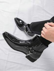 Sepatu Bot Chelsea Retro Inggris Pria dengan Dekorasi Rantai, Sepatu Bot Ankle Suede - Hitam - View 9