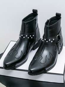 Botas de montar británicas retro para hombres, botas, botas casuales de cuero con cremallera y remaches de nicho para hombres hasta el tobillo