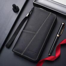 Carteras de Cuero para Hombres Diseño Largo Monederos Casuales Cartera con Cremallera para Hombre Porta Monedas y Tarjetas Bolsa de Dinero Delgada Estuche de Crédito de Alta Capacidad - Negro - Ver 8