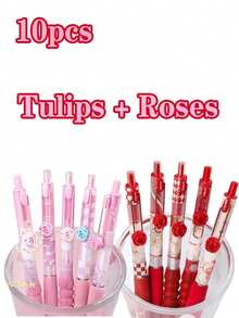 6-Pack, Mobile Rose Gel Pens, Flower Series Soft Grip Black Pens, Black Ink Pressure-Sensitive Pens, Smooth 0.5mm Retractable Black Ink Pens, Cute Back To School Gel Pens, Ballpoint Pens, Writing Stationery Gel Pens, Teen And Adult Home Classroom And Office Writing Pens - Multicolor - View 19