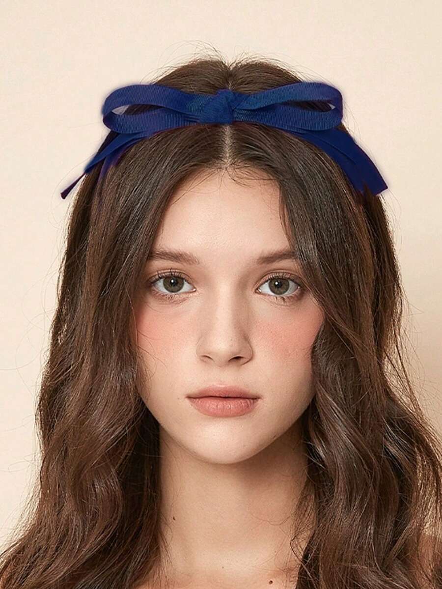 1件装女士丝带蝴蝶结发箍，复古时尚发饰，适合任何场合，发带发箍，女士头饰，家居美发饰品 - 藏蓝色 - 查看 1