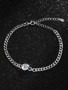 A 925 Silver 1 Carat Moissanite Round Bubble Bracelet, A New Fashiond, Versatile European And American Men's And Women's Couple Bracelet, Suitable For Weddings, Seaside Vacations, Valentine's Day, Christmas, Thanksgiving, Halloween, Mother's Day, New Year's Day, Birthday, Anniversary Gift, Jewelry For Daily Wear, Parties, Banquets, With Gift Box