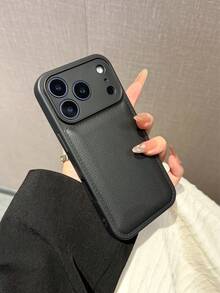 1 件简约纯色皮革纹理高品质保护手机壳，兼容 17/17Pro/17Promax/16promax/16/16pro/16plus/15/15promax/15pro/11/12/13/14promax/11pro/11promax/12pro/12promax/13pro/13promax/14pro/14promax，时尚创意 - 黑色 - 查看 3