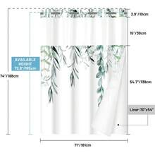 ALINK No Hook Shower Curtain With Snap In Liner - Floral Shower Curtain - Fabric Waterproof Inner Liner, Plants Navy Blue Flowers Modern Cloth Shower Curtains - Washable, 71 X 74