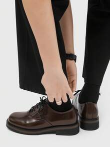 Mocassins Retrô de Bico Quadrado com Cadarço para Homens, Sapatos Casuais e Formais para Escritório, Casamento - Castanho - Visão 5