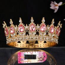 Women's Golden Glittering Bride's Rhinestone Crown Crystal Queen Headpiece, Wedding Bride's Hair Accessory, Suitable For Birthday Parties, Balls, Cake Decoration, Halloween, Christmas And Photo Booth Props (With Crown Holder)