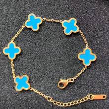 Fashion Simple Light Luxury High-End Lucky Four-Leaf Clover Bracelet Versatile Mother-Of-Pearl Jewelry - 白色一條 - 查看 11
