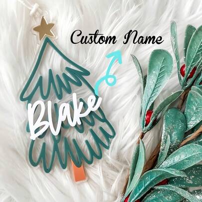 Christmas Tree Name Tags Acrylic 3D Layered Gift Tags Stocking Tags Ornaments Christmas Ornament, Teenager Ornament, Family Ornament, Christmas Bow , My First Christmas, Glitter Christmas Decor, Gift For Girls