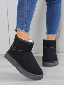 1 双经典厚底软底雪地靴，百搭女靴，厚底防滑短靴 - 黑色 - 查看 5