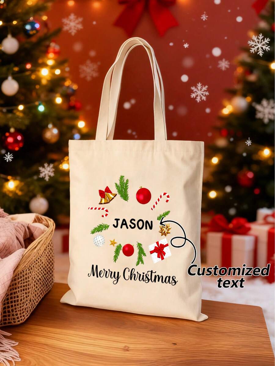 1 PC Personalized Custom Christmas Gift Bag, Suitable For Children, Can Be Customized With Name Christmas Bag, Christmas Pattern, Cute Christmas Bag, Gift Canvas Tote Bag, Excellent Christmas Gift Packaging - B - View 1