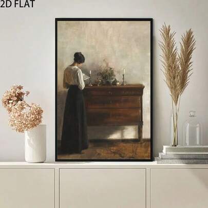 1PC Cartoon Retro Style Reading Woman Oil Painting Canvas Wall Art Decor, Modern Realistic Art Lady Portrait Print Poster Image Room Decor, Hallway, Study, Bedroom Wall Decor, Autumn Decor(No Frame)