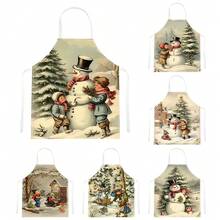 1pc Vintage Christmas Pattern Printed Apron, Suitable As Christmas Gift, Christmas Decor, Christmas Atmosphere Decoration, 100% Polyester, Sleeveless, Neck Strap Design, For Cooking, Baking And Entertainment, Great For Home, Restaurant, Party, Outdoor BBQ, Baking Apron | Vibrant Apron | Polyester Apron | Printed Apron - Multicolor - View 1