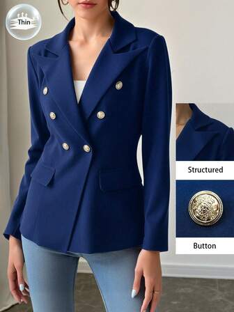 Blazer de mujer de unicolor de poliéster, elegante y sofisticado, adecuado para la oficina, vacaciones, citas por la noche, cenas formales, fiestas de cumpleaños, fiestas de té, fiestas de regreso a la escuela, fiestas de solteros, viajes, escenario y conciertos, para todas las estaciones