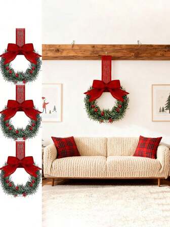 1 pieza Guirnalda de Navidad para gabinete de cocina con cinta - Guirnaldas de bayas rojas en miniatura para ventana y puerta, decoraciones navideñas de estilo rústico, diseño clásico con follaje verde y lazos de cinta roja, perfecta para decoración de fiesta de Navidad, guirnaldas navideñas para puerta principal, accesorios festivos para el hogar, diseño de guirnalda clásico, guirnaldas de plástico duradero - el color y el estilo se seleccionan al azar