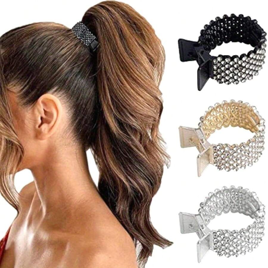 1.77 "Small Barrettes, Suitable For High Ponytail, Crystal Shark Barrettes For Women, Suitable For Thick Long Hair (3 One Pack)