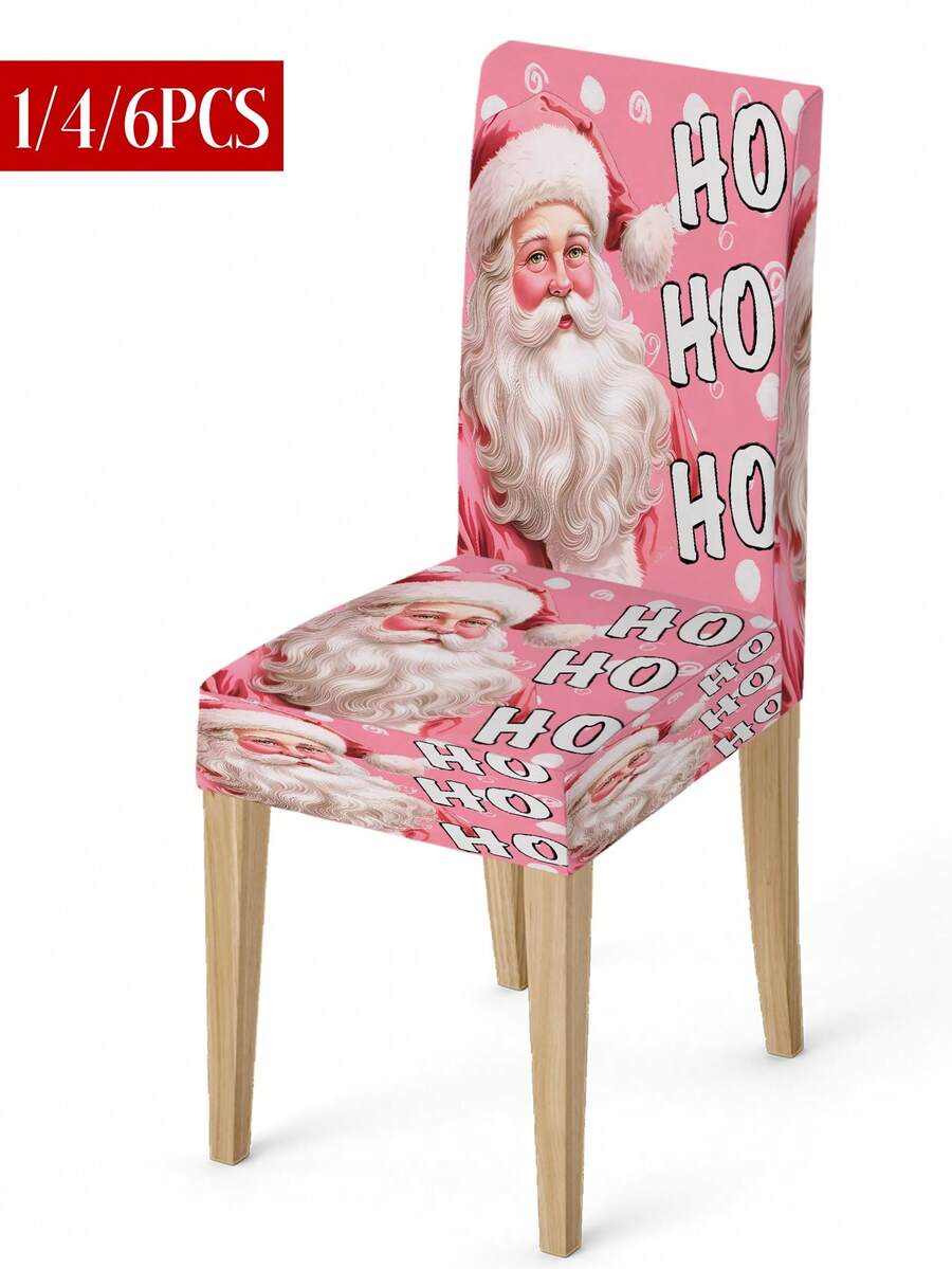 Husă de scaun elastică din poliester, cu model de brad de Crăciun roz, ren, Moș Crăciun, husă de protecție pentru spate, lavabilă, potrivită pentru casă, sufragerie, living, decor de bucătărie (1 buc/4 buc/6 buc/20 buc) - Multicolor - Vizualizare 1