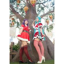 DAZCOS Striped Thigh High Socks Elastic Over The Knee Knit Stockings For Halloween Christmas Daily And Cosplay - Red+White - View 8