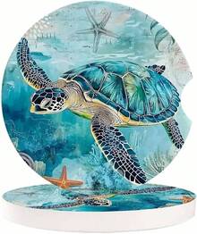 nuevoJuego de 2 posavasos de cerámica absorbente, juego de posavasos para automóviles para mujeres/hombres, juego de 2 posavasos de piedra cerámica absorbente para bebidas automotrices, océano - Verde Azulado Marrón - Ver 7