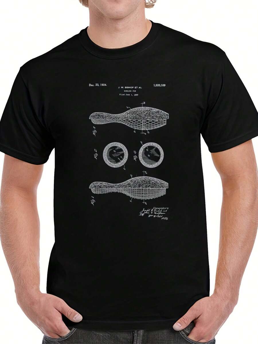 1924 Vintage Bowling Pin Bowler Patent T Shirt - Style 26 - View 1