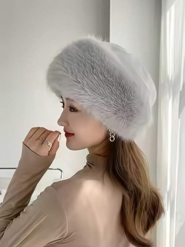 1pc New Autumn/Winter Thickened Fluffy Mongolian Style High-End Bucket Hat, Fluffy Winter Gear