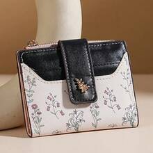 Cartera corta delgada de cuero PU INS, monedero con cremallera paraúltiples tarjetas, monedero con flores pequeñas, cartera con cremallera para mujer y niña NS69 - Azul - Ver 11
