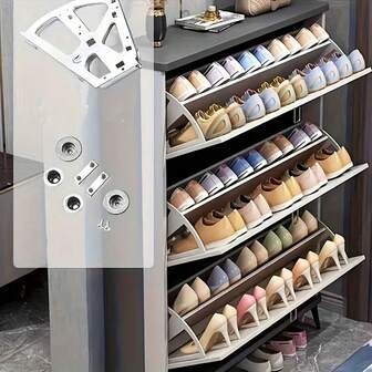 Space-Saving 3-Tier Metal Shoe Rack With Drawers - Durable, Smooth-Opening Hinges For Boots And Shoes Organization, Ideal For Closets, Bedrooms, Dorms - No Cabinet Needed, Shoe Storage Solution|Modern Shoe Rack|Durable Construction, Shoe Storage Organizer, Shoe Rack For Bedroom