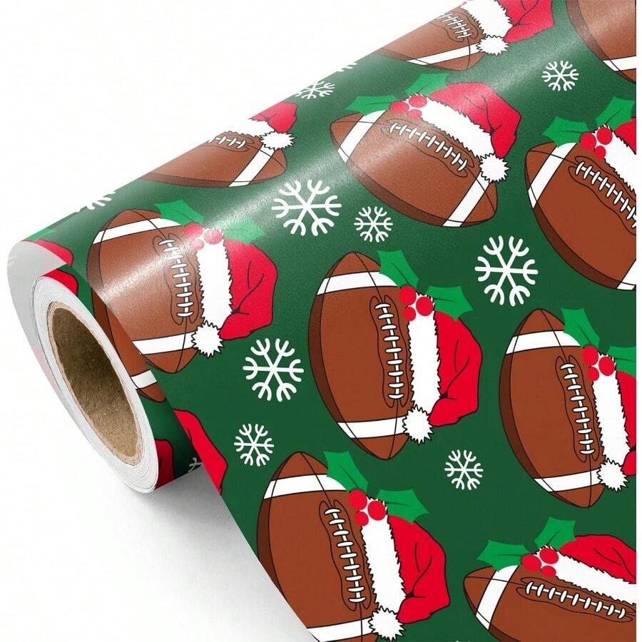Football Crist Wrapping Pr - Mini Roll - 17 Inc X 16.5 Feet - Snowf And Santa At Football Wrapping Pr  Crist Sport Party Oliday Party Celeation