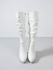 Botas de invierno para mujer, elegantes botas para damas, botas blancas, botas por encima de la rodilla, botas de mezclilla, botas con plataforma, zapatos de novia, botas de invierno, botas para mujer, botas de tacón grueso, botas de tacón súper alto, patrón de arruga aleatorio