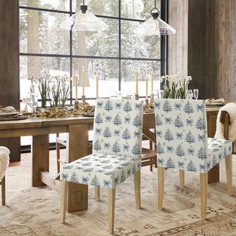 1 pieza/Set, Funda elástica de seda de leche con estampado navideño azul claro, decoración estacional para asiento de restaurante, decoración de fiesta navideña, decoración navideña para el hogar