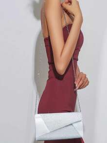 Damen Silber Volldiamant Halskette Abendgarderobe Metallkette Tasche 4 Teile Damen Strass Abendgarderobe Clutch Tasche, Braut Hochzeit Halskette Anhänger Blitz Geldbörse, geeignet für Party, Hochzeit, Ball, Dinner/Bankett, Hochzeitskleid, Abendkleid, Ballkleid, Geburtstagskleid, Partykleid