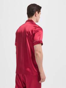 بدلة بيجاما رجالية كاجوال قصيرة الأكمام جديدة - عنابي اللون - مشاهدة 6