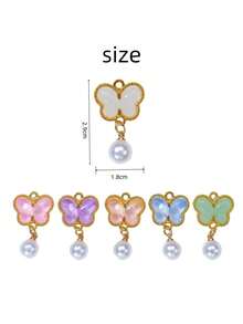 50/30/10/5pcs Gold Tone Alloy Butterfly Pendant, Elegant Green Glass Pendant With Pearl Decor, Suitable For Necklaces, Bracelets, Earrings And Craft Decorations, Beautiful Gift Idea, Jewelry Making Supplies - Butterfly - View 6