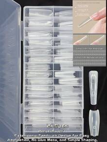 240pcs Sandwich Style Double-Layered Nail Extension Molds, 15 Sizes, Suitable For Gel Extensions, Quick Dry Gel And Nail Extensions, No Paper Molds Needed, Reusable, Full Coverage Plastic Material To Prevent Gel Stacking And Deformation, Suitable For Nail Salons, Beginners And Professionals DIY Nails At Home, Christmas, New Year, Holiday Gifts (Long Coffin Shape/Long Oval Shape/Long Almond Shape) - Clear - View 6