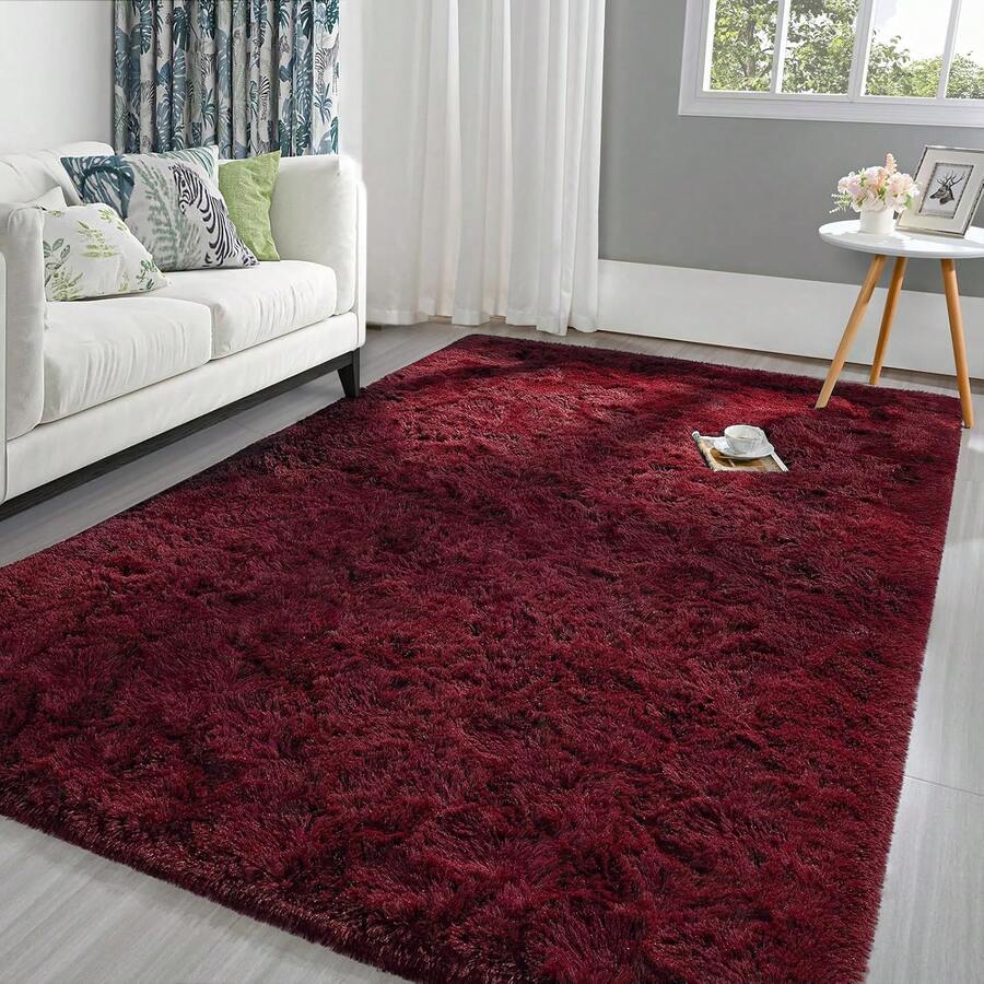 Modern Shaggy Area Rug, Suitable For Bedroom, Living Room, Dorm, Home Decor, Made Of Polyester Fiber And Sponge Filling, Lightweight And Comfortable, Burgundy Plush Carpet, Super Soft And Cozy, Ideal For Bedroom, Christmas And Other Holiday Decoration - Màu Đỏ Sâu - Xem 1