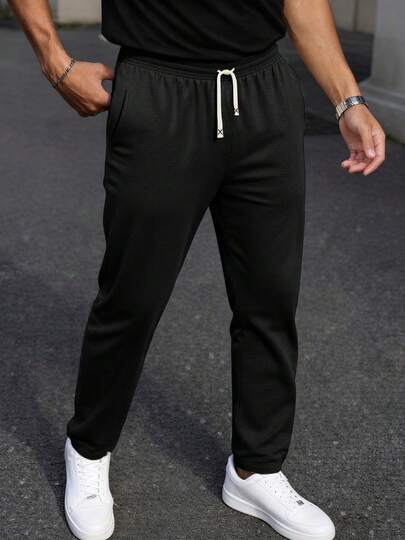 Men's Autumn And Winter Leisure Sports Fleece Running Pants, Double Side Pockets, Suitable For Daily Leisure, Jogging, Sports