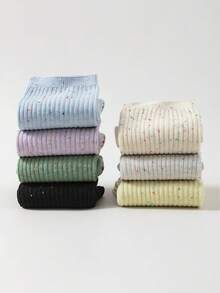 6/12 Pares de calcetines para mujer, calcetines largos transpirables informales coloridos para primavera, moda japonesa para chicas, calcetines cómodos, suaves, Calcetines de punto Kawaii con puntos intermitentes para mujer, Medias largas de tubo medio, informales - Multicolor - Ver 9