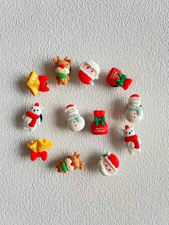 12pcs Multi-Color Christmas Snowman, Bell, Deer Cute Shoe Charms (Not Integrated Decorative Buttons)