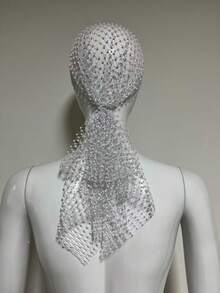 1pc 90/100/130 Cm Women Fishnet Rhinestone Decor Bandana Hair Band Headscarf Cap, Elastic Hairband, Beautiful Bridal Headpiece, Personalized Hair Accessories, Suitable For Ladies' Daily Wear, Dance, Wedding, Party, Events Valentine's Day Valentines