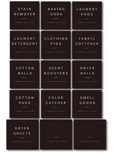 15pcs Black Laundry Room Organization Classification Label Stickers