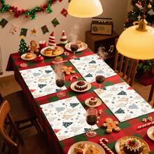 1 pièce/4 pièces/6 pièces/100 pièces Sets de table motif sapins de Noël et flocons de neige, sets de table rectangulaires en polyester lavables en machine, protecteurs de table, sets de table isolants, décorations de table de restaurant, fournitures de fête, décorations de Noël, peuvent être offerts en cadeau