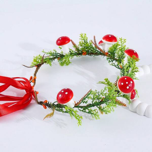 إكليل عيد الميلاد بطراز بوهيمي قابل للتعديل بشكل فطر أحمر