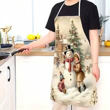 1pc Vintage Christmas Pattern Printed Apron, Suitable As Christmas Gift, Christmas Decor, Christmas Atmosphere Decoration, 100% Polyester, Sleeveless, Neck Strap Design, For Cooking, Baking And Entertainment, Great For Home, Restaurant, Party, Outdoor BBQ, Baking Apron | Vibrant Apron | Polyester Apron | Printed Apron - Multicolor - View 5