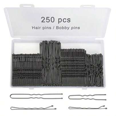 250pcs Gold Hair Clips With Storage Box, 2" Wave Clips, 2" 2.8" U-Shape Clips, Suitable For All Hair Types, Black & Brown Hair Clips For Women & Girls,Gifts,Travel,Gifts For Women,Hair Stuff,Stocking Stuffers